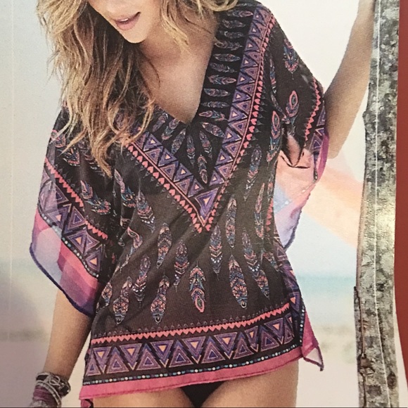 BRAND NEW Black Tribal Print Bathing Suit Cover Up - Picture 1 of 3